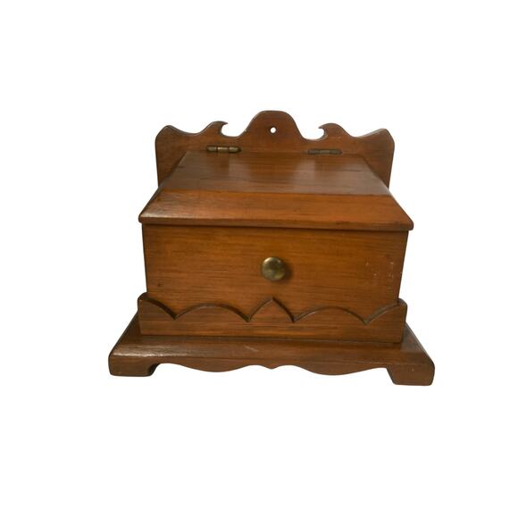 Vintage 1970s Handmade Wood Recipe Box Castlecore Signed - Picture 1 of 10